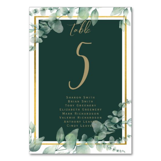 TISCHNUMMER HAUSHALT Grünpflanzen Eukalyptus (Vorderseite)