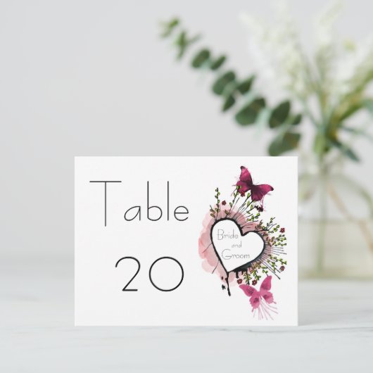 Tischnummer Herz, Blume und Schmetterlinge (Stehend Vorderseite)