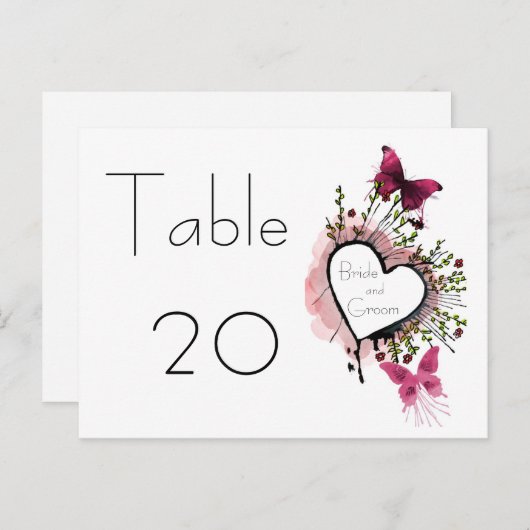 Tischnummer Herz, Blume und Schmetterlinge (Vorne/Hinten)