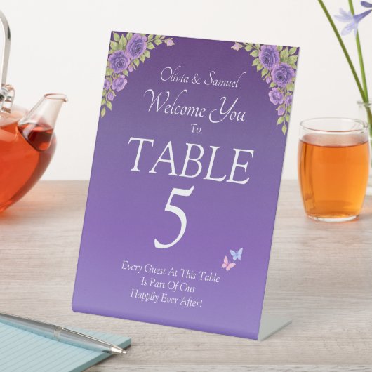 Tischnummer, Himmelsschild Lila Mauve Sockelschild (In Situ)