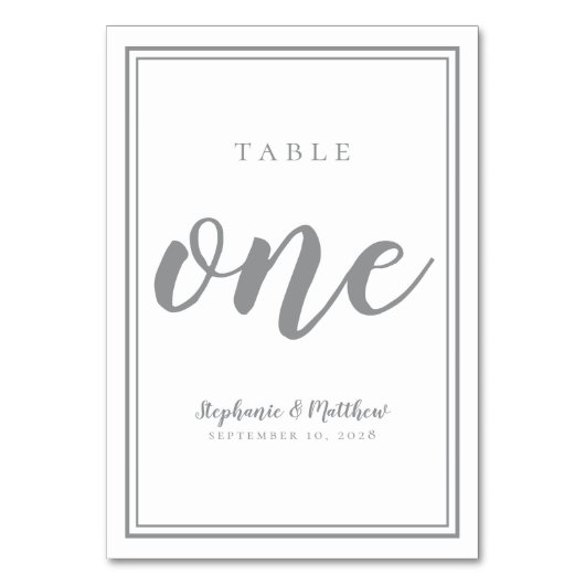 Tischnummer Hochzeit Einfach grau und weiß (Rückseite)