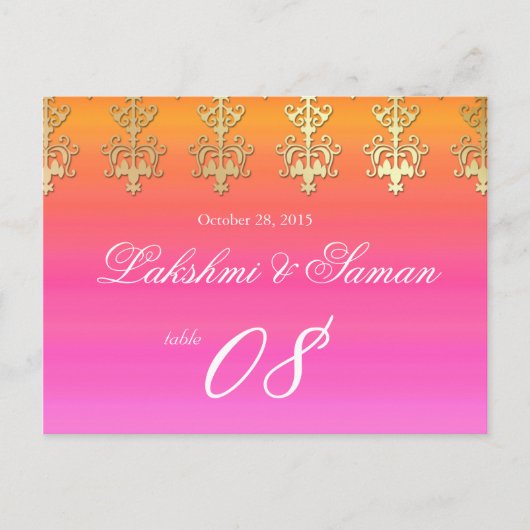 Tischnummer Hochzeit Postcard Rosa Orange Indianer (Vorderseite)