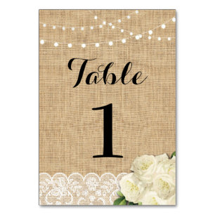 Tischnummer Hochzeit rustikale Burlap Lights Lace