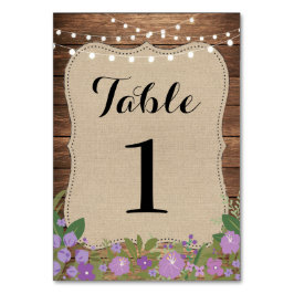 Tischnummer Hochzeit rustikale Burlap Lights Lila