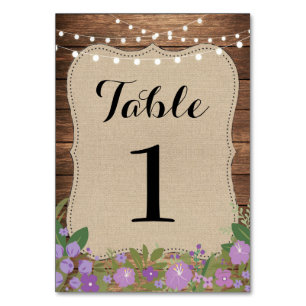Tischnummer Hochzeit rustikale Burlap Lights Lila