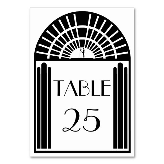 Tischnummer Hochzeit Schwarz-Weiß Art Deco Stil (Rückseite)