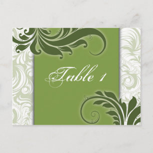 Tischnummer Hochzeitskarte - Elegante grüne Schwün