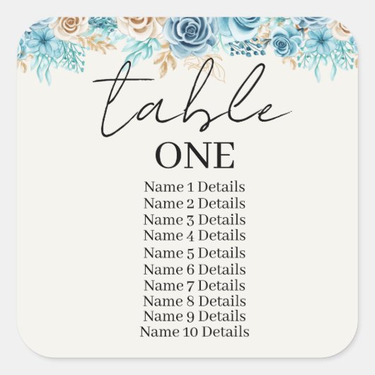 Tischnummer Hochzeitsskartentabelle Hinzufügen von Quadratischer Aufkleber (Vorderseite)
