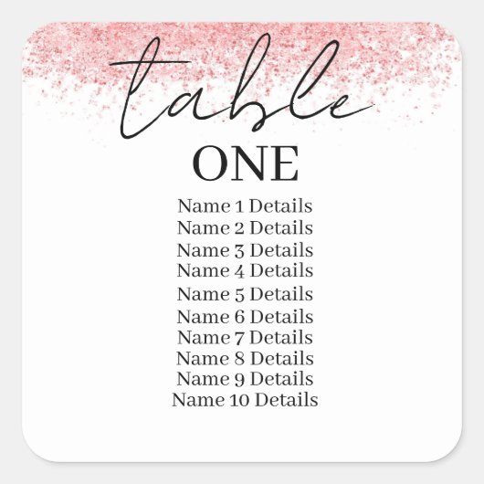 Tischnummer Hochzeitsskartentabelle Hinzufügen von Quadratischer Aufkleber (Vorderseite)
