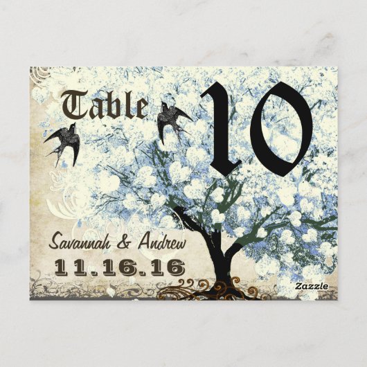 Tischnummer-Karte für Blaue Bäume aus dem Herzen Postkarte (Rückseite)