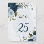 Tischnummer-Karte für hellblaue Blume Einladung (Vorne/Hinten)