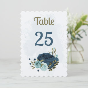 Tischnummer-Karte für hellblaue Blume Einladung