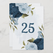 Tischnummer-Karte für hellblaue Blume Einladung (Vorne/Hinten)