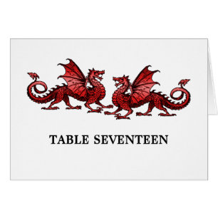 Tischnummer-Karte für Rote Elegante Drachen