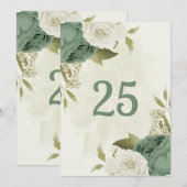 Tischnummer-Karte mit grün-weißen Blume Einladung (Vorne/Hinten)
