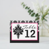 Tischnummer Karte Schwarz Hot Pink Damask Leiste D (Stehend Vorderseite)