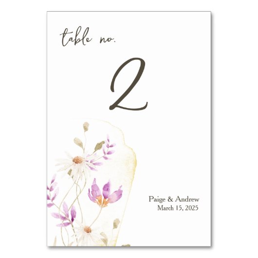 Tischnummer-Karte Wildblumen Tischnummer (Vorderseite)