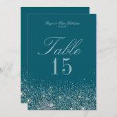 Tischnummer-Karten für aquamarine Glitzer und Minz Einladung (Vorne/Hinten)
