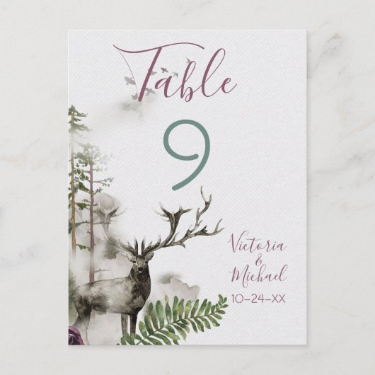 Tischnummer-Karten für den Wald, Aquarellwald Postkarte (Vorderseite)