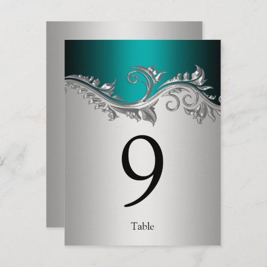 Tischnummer Karten Vintag Aquamarines Schwarzes Si (Vorne/Hinten)