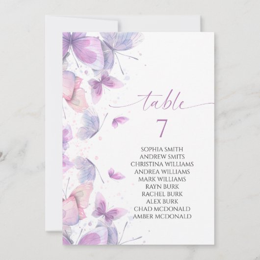 Tischnummer-Kartenkarten für Schmetterlinge Einladung (Rückseite)