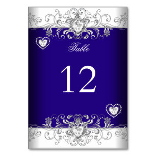 Tischnummer Königlich Blau Hochzeit Silber Diamant
