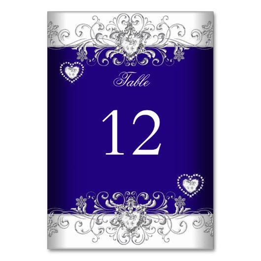 Tischnummer Königlichblaue Hochzeit Silberdiamant (Vorderseite)