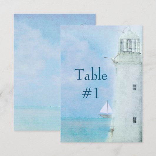 Tischnummer-Leuchtturm-Hochzeit Einladung (Vorne/Hinten)