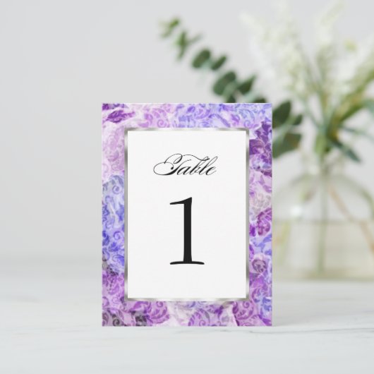 Tischnummer Lila Floral Damask (Stehend Vorderseite)