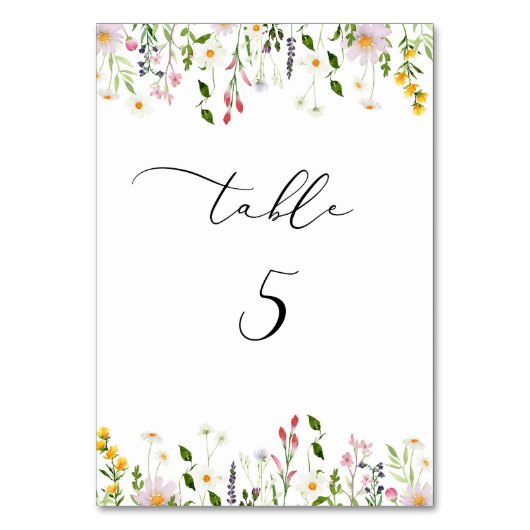 Tischnummer Minimalistischer Wildblumen (Vorderseite)