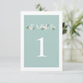 Tischnummer mit Minze und rosa Blütenkarte (Stehend Vorderseite)