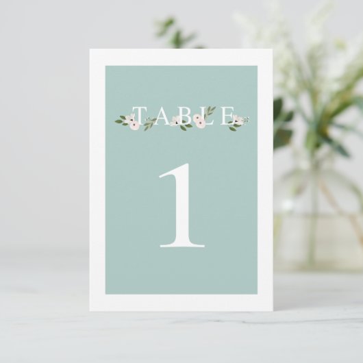 Tischnummer mit Minze und rosa Blütenkarte (Stehend Vorderseite)