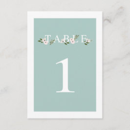 Tischnummer mit Minze und rosa Blütenkarte