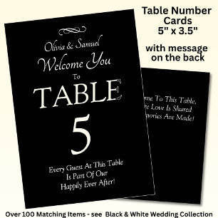 Tischnummer - mit Willkommensnachricht Schwarz Wei