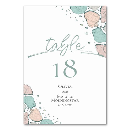 Tischnummer | Muscheln Aquamarin und Korallenriff (Vorderseite)