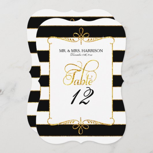 Tischnummer-Namen Striptes Skript Gold-Glitzer Einladung (Vorne/Hinten)