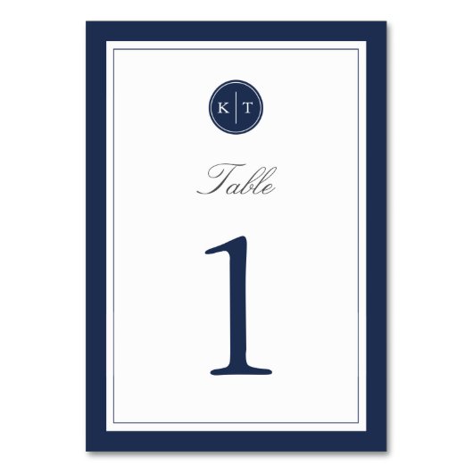 Tischnummer Navy und White Monogram (Vorderseite)