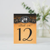 Tischnummer Orange & Black Halloween Skelette (Stehend Vorderseite)