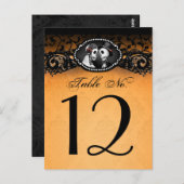 Tischnummer Orange & Black Halloween Skelette (Vorne/Hinten)