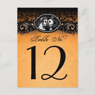 Tischnummer Orange & Black Halloween Skelette