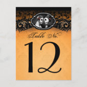Tischnummer Orange & Black Halloween Skelette (Vorderseite)