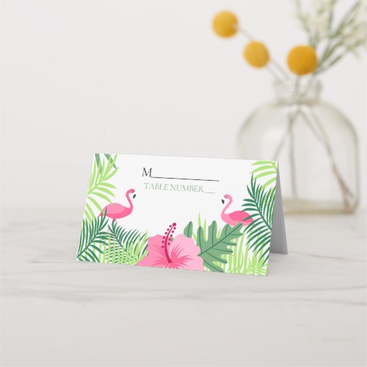 Tischnummer Pink Flamingo Tropical Aloha Platzkarte (Vorderseite)
