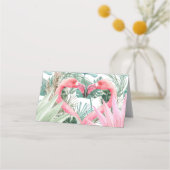 Tischnummer Pink Flamingo Tropische Blume Platzkarte (Rückseite)