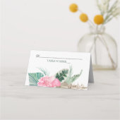 Tischnummer Pink Flamingo Tropische Blume Platzkarte (Vorderseite)
