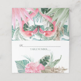 Tischnummer Pink Flamingo Tropische Blume Platzkarte