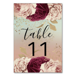Tischnummer Pink Florals Rose Gold Marsala Blue