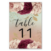 Tischnummer Pink Florals Rose Gold Marsala Blue (Vorderseite)