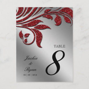Tischnummer Postcard Red Sparkle Leaf xmas