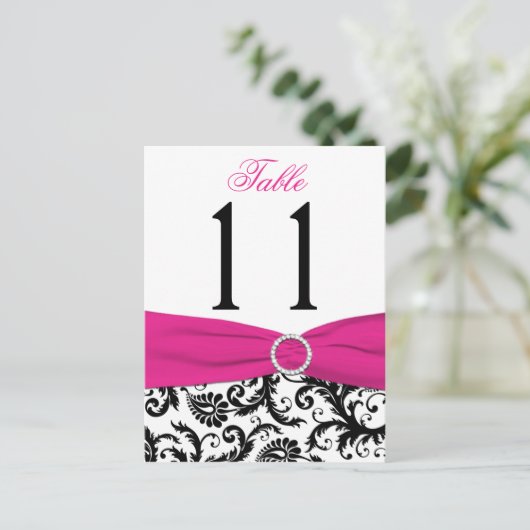 Tischnummer Postkarte Schwarz, Weiß, Rosa Damaskus (Stehend Vorderseite)