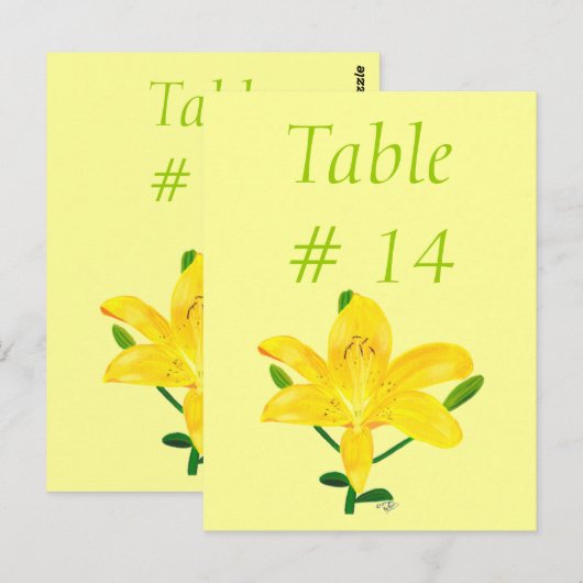 Tischnummer Postkarten, Gelblilie (Vorne/Hinten)